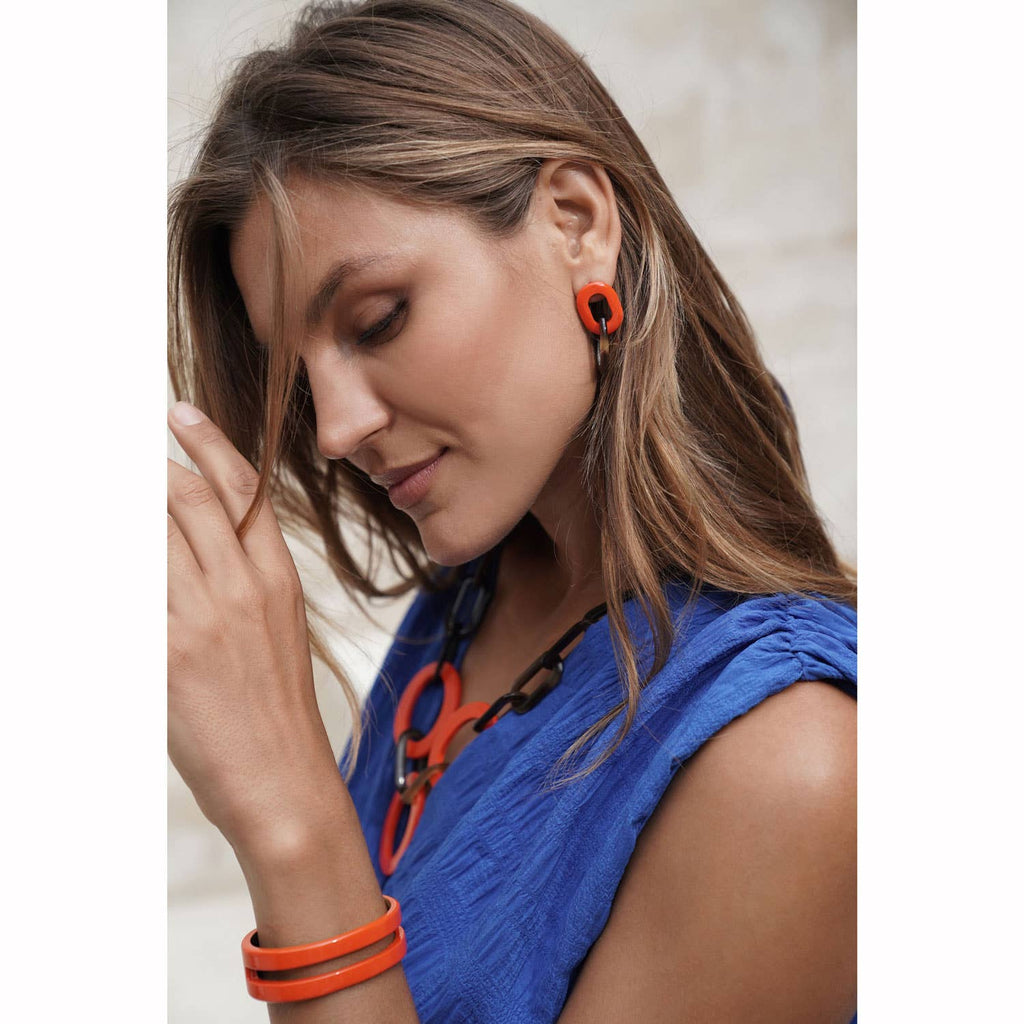 Orange/brown Horn link Earring jewelry gifts for women