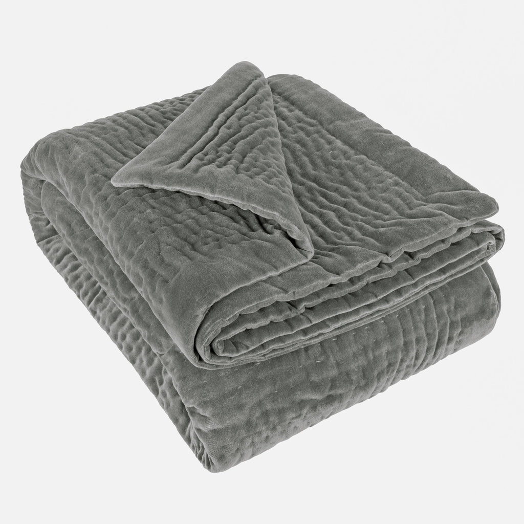 Haze Velvet Quilted Throw Steel
