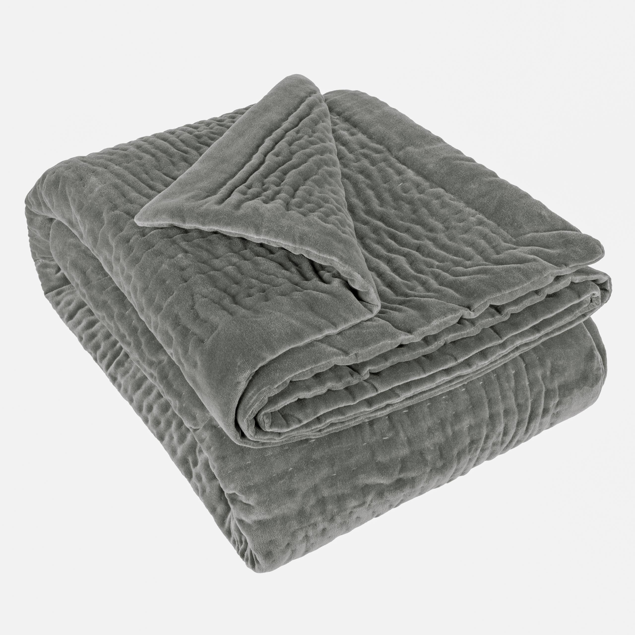 Haze Velvet Quilted Throw Steel