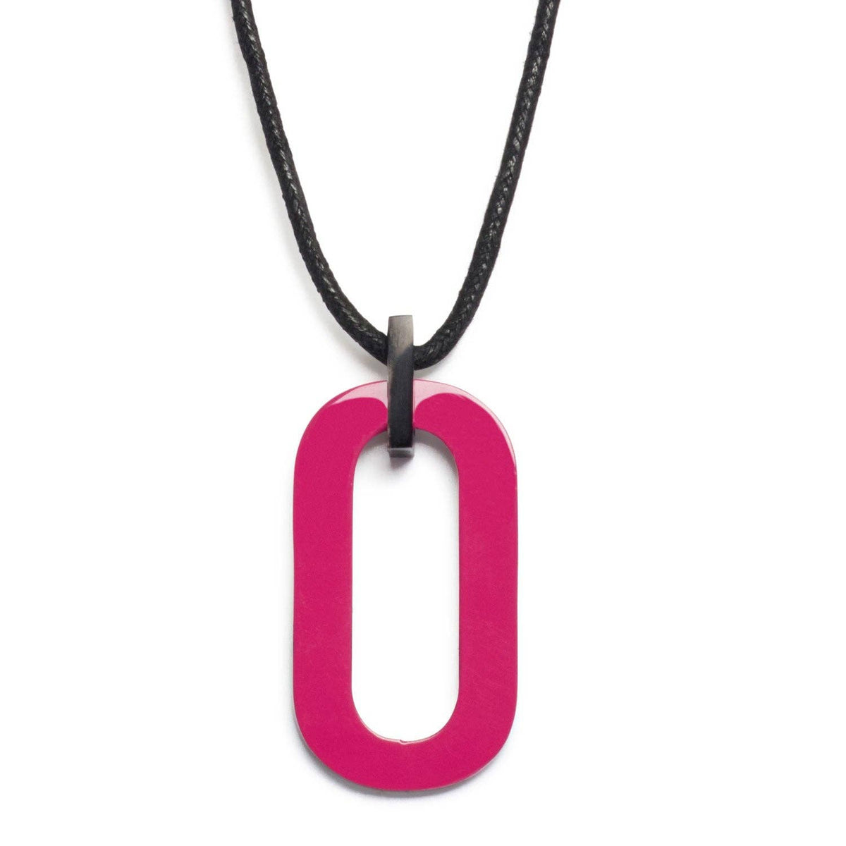 Fuchsia Pink & Black horn long corded pendant necklace