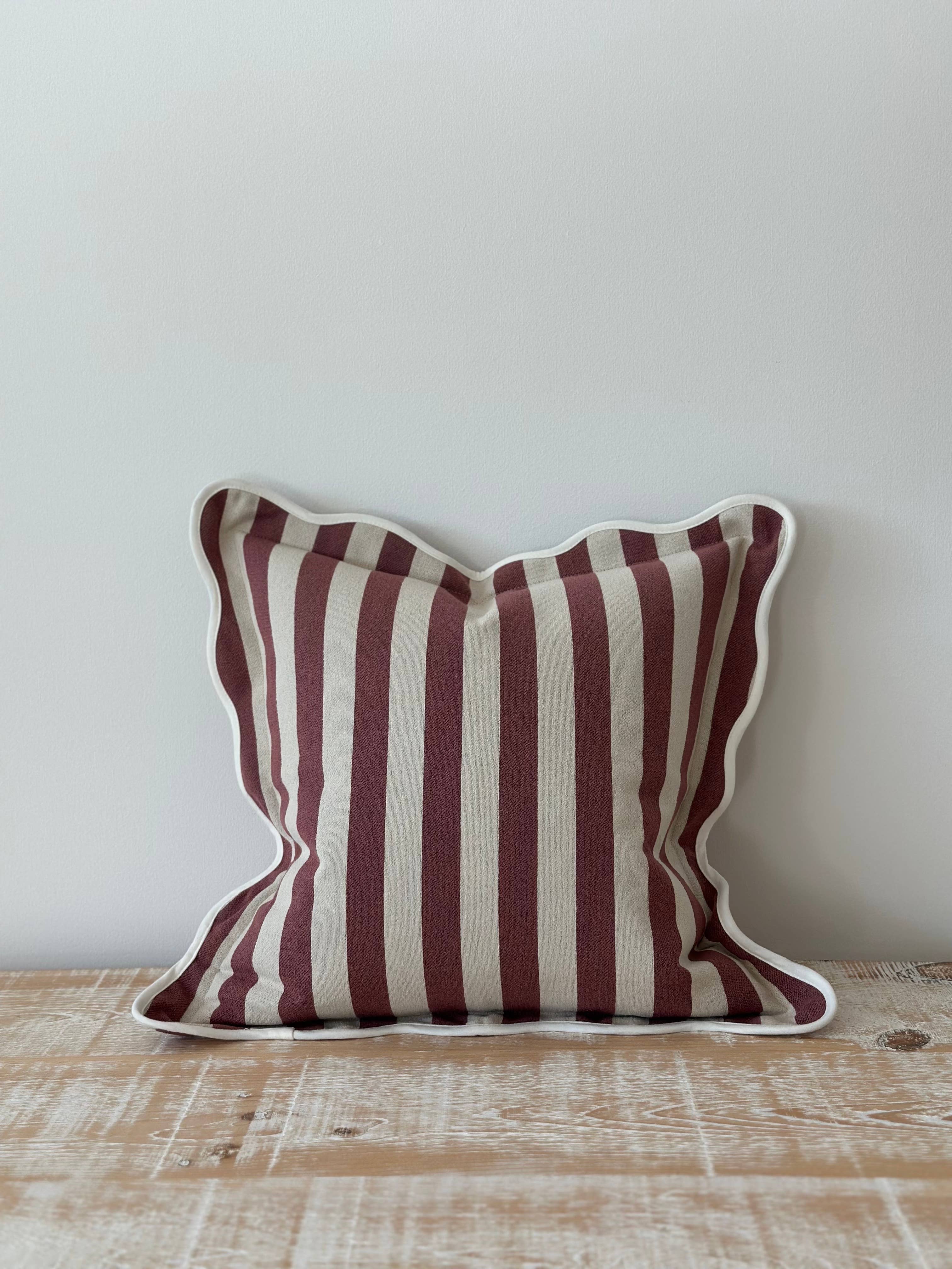 Chloe Plum Stripe Scalloped Edge Cushion
