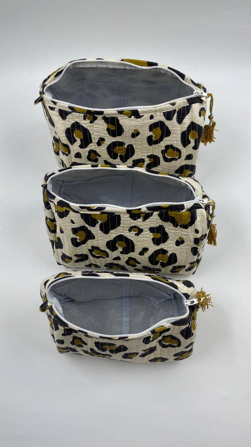 100% Cotton Quilted Washbag - Leopard Print
