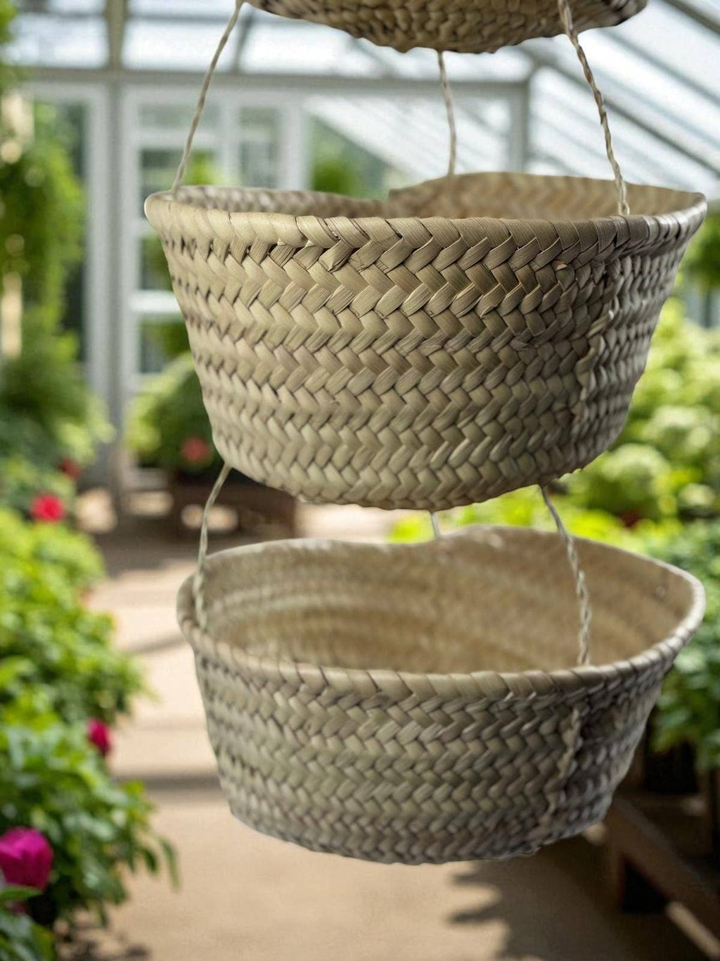 3-Tier Hanging Baskets - Moroccan Palm Leaf Storage Set