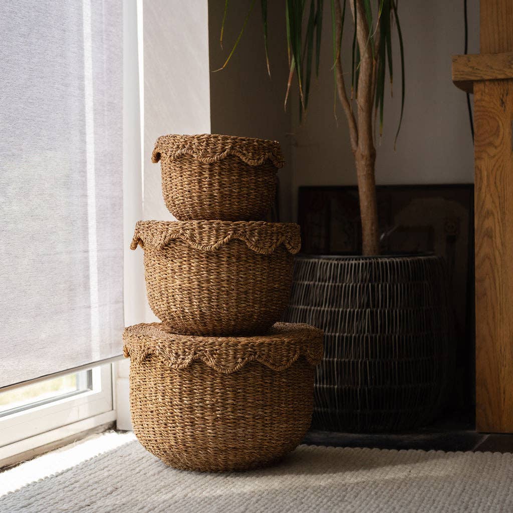 Bangali Scallop Lidded Storage Baskets