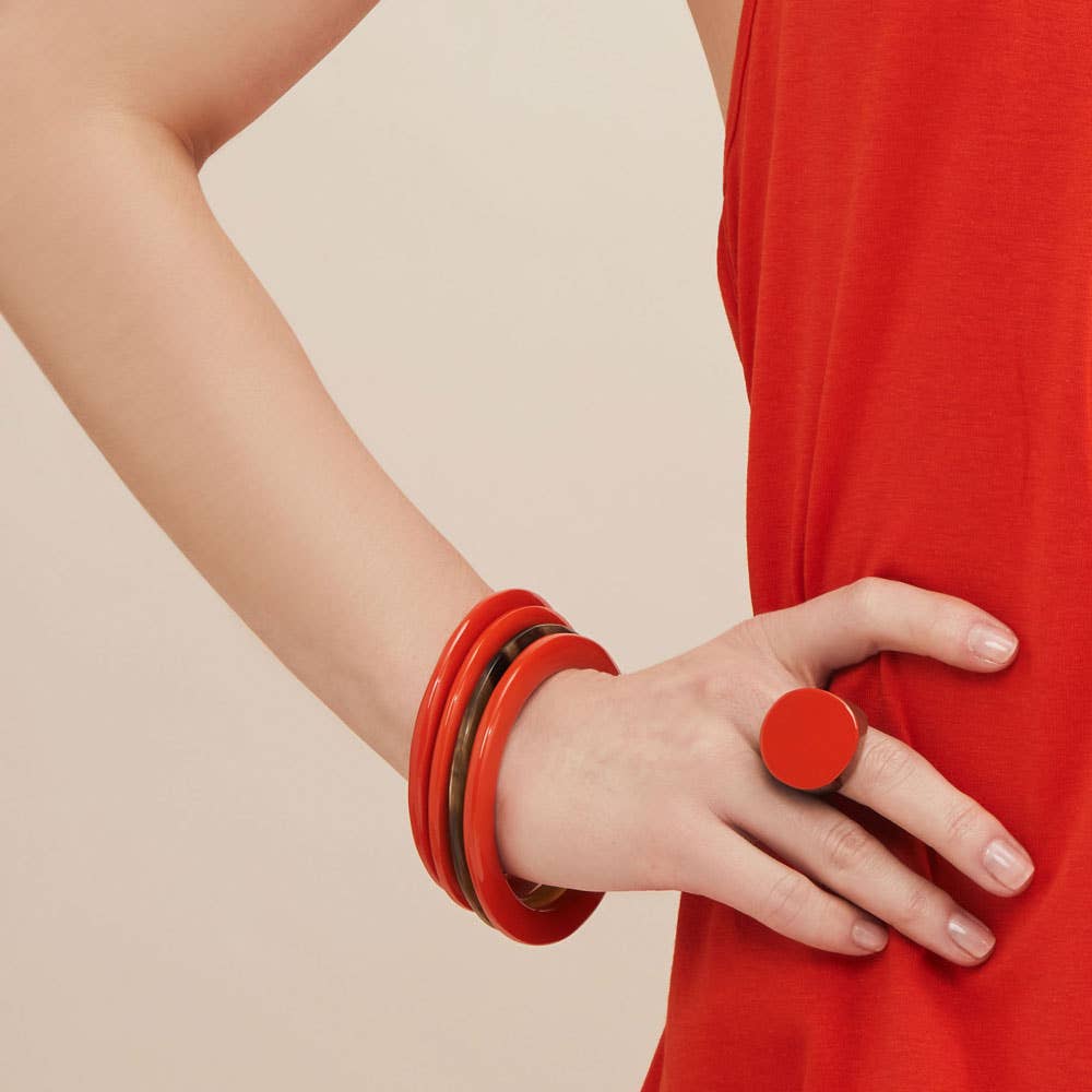 Handmade Orange Round Horn Ring jewellery Gift for women by Branch