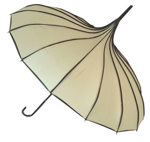 Boutique Ribbed Pagoda Umbrella in Beige