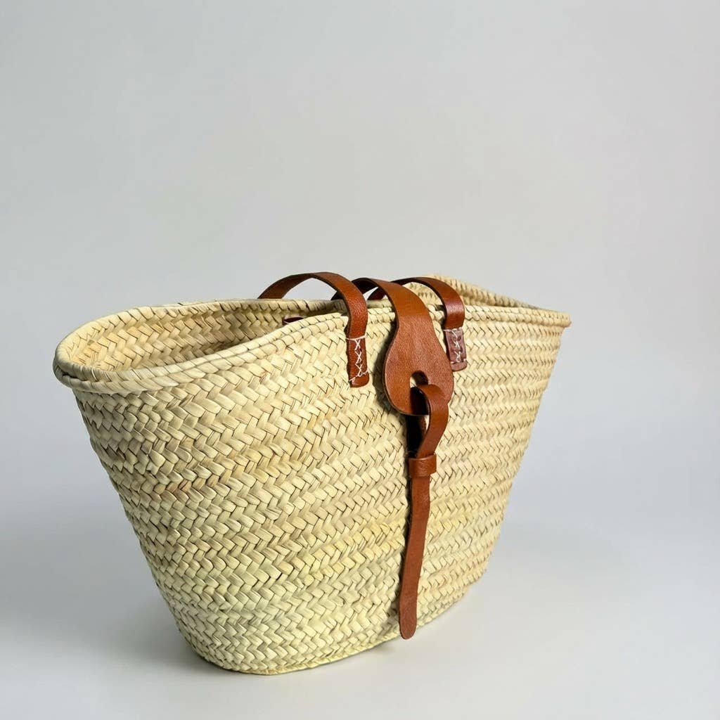 French Market Basket With Leather Strap/Fastener