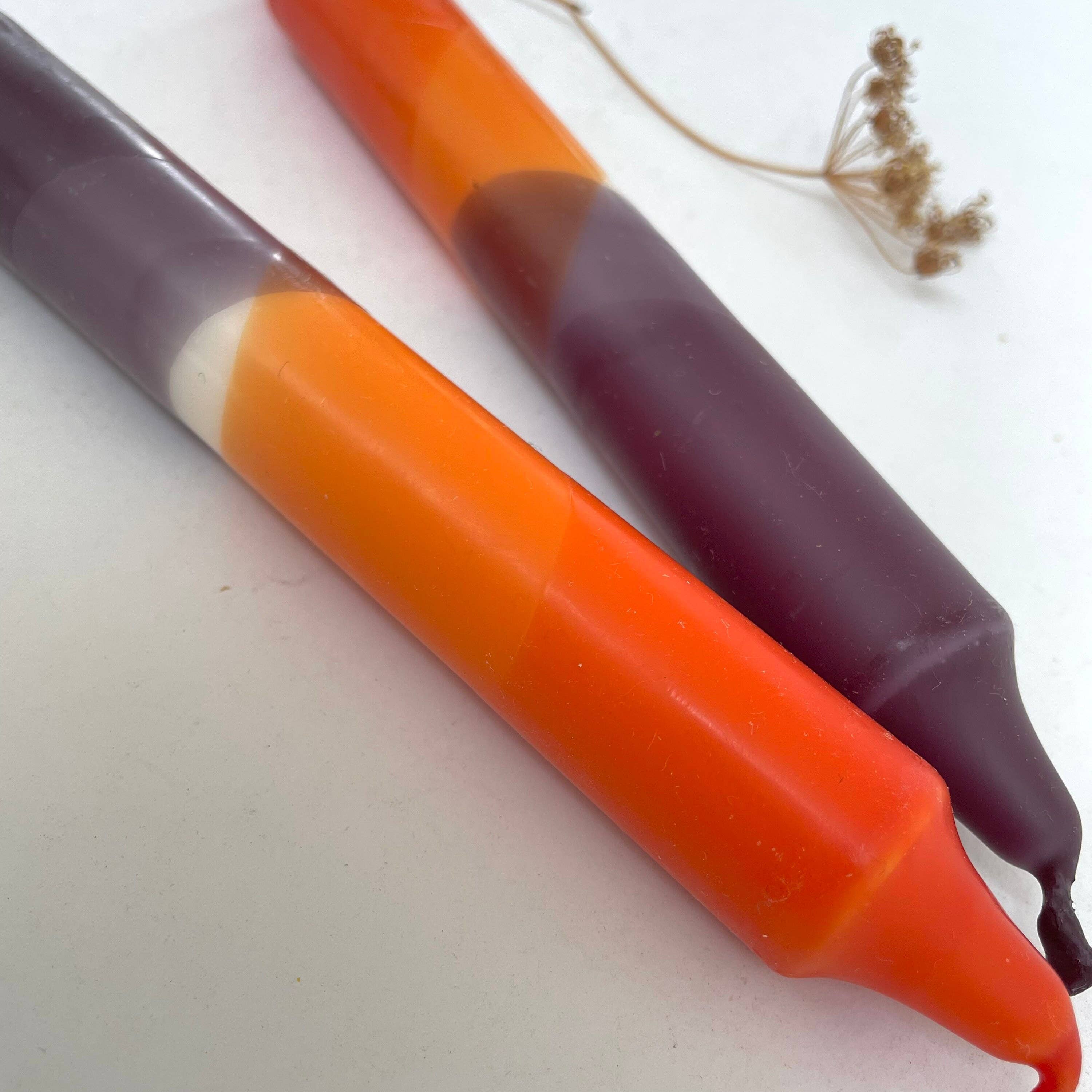 Rust Red and Aubergine Dip Dyed Dinner Candles