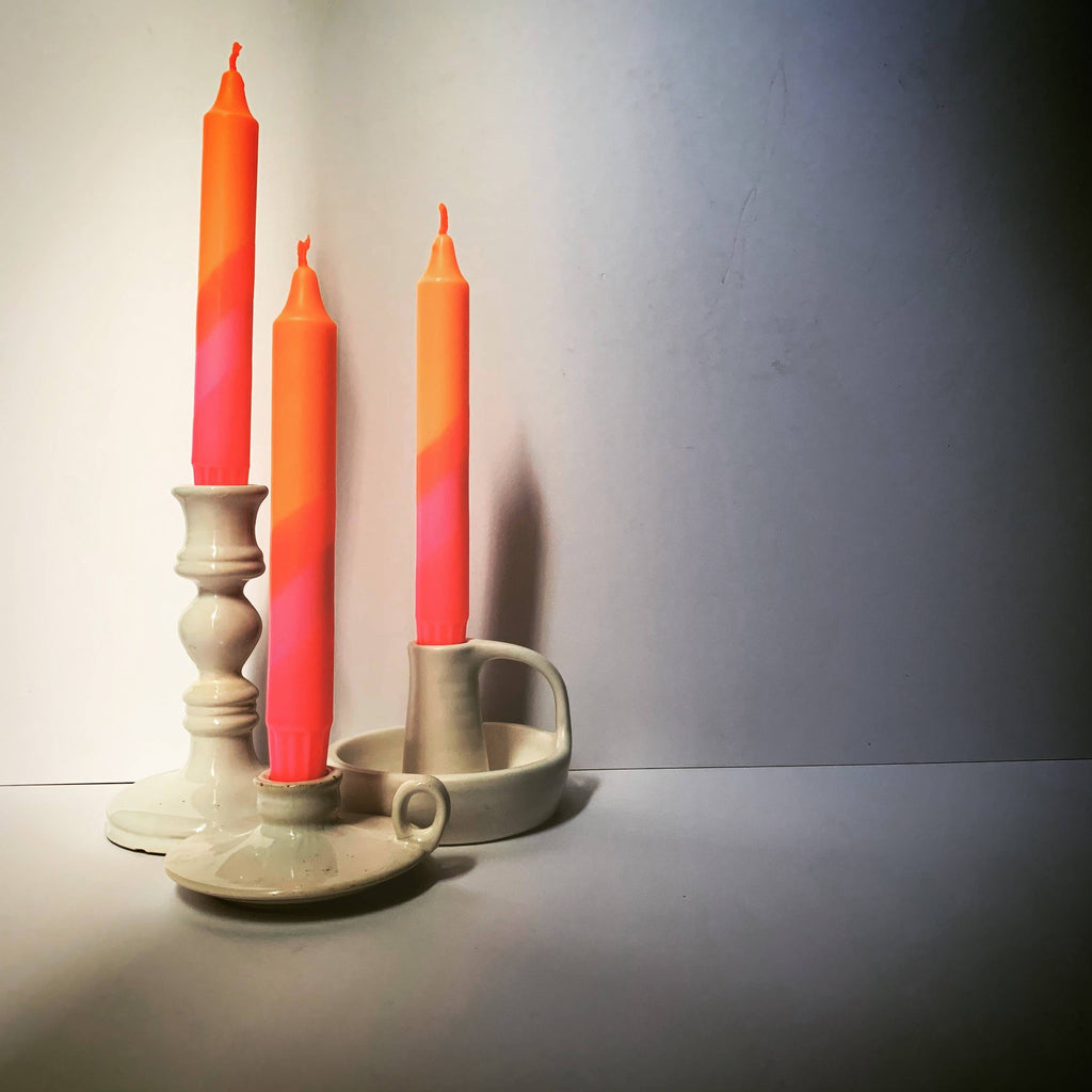 Neon Orange & Neon Pink Swirl Dip Dyed Dinner Candles