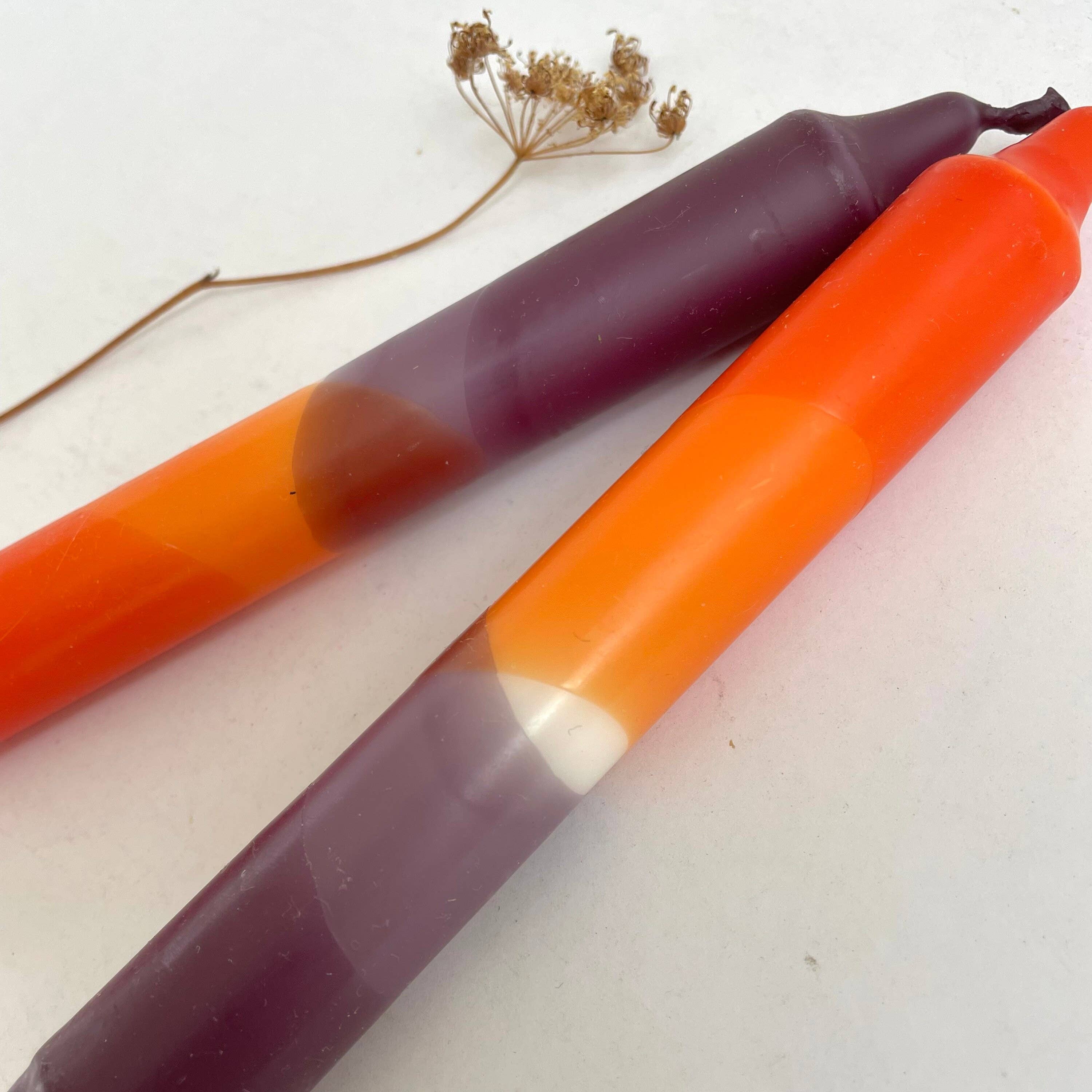 Rust Red and Aubergine Dip Dyed Dinner Candles
