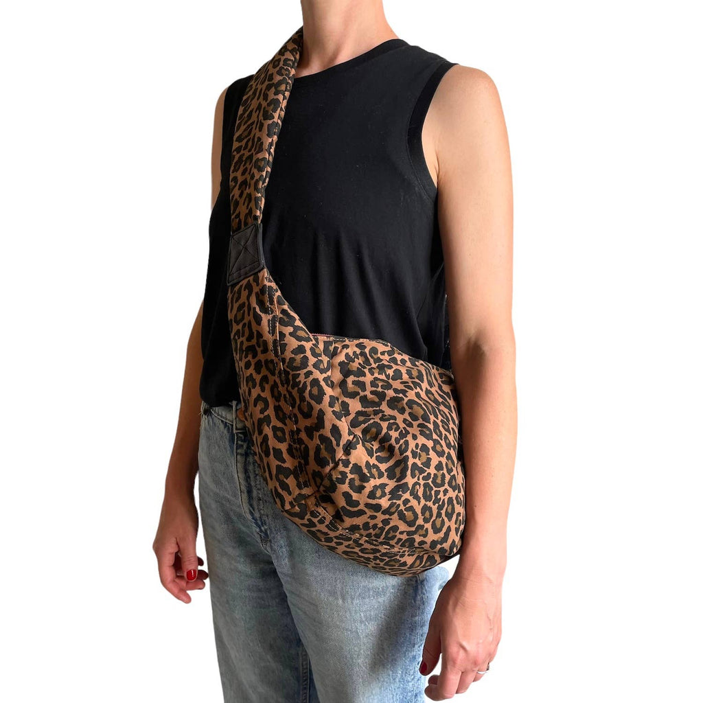 Brixton cross body sling bag - brown leopard print - large