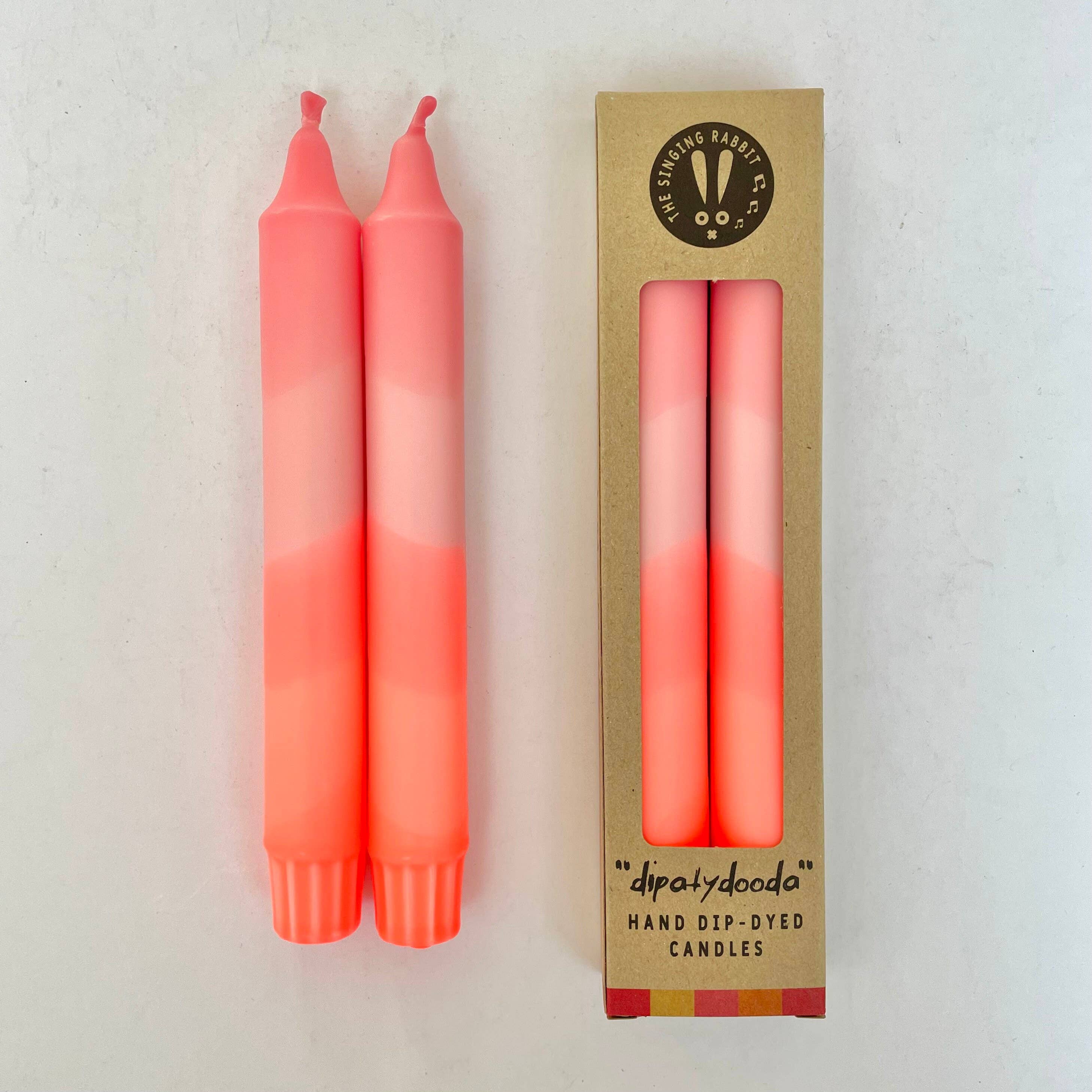 Sherbert Pink and Neon Coral Dip Dyed Dinner Candles