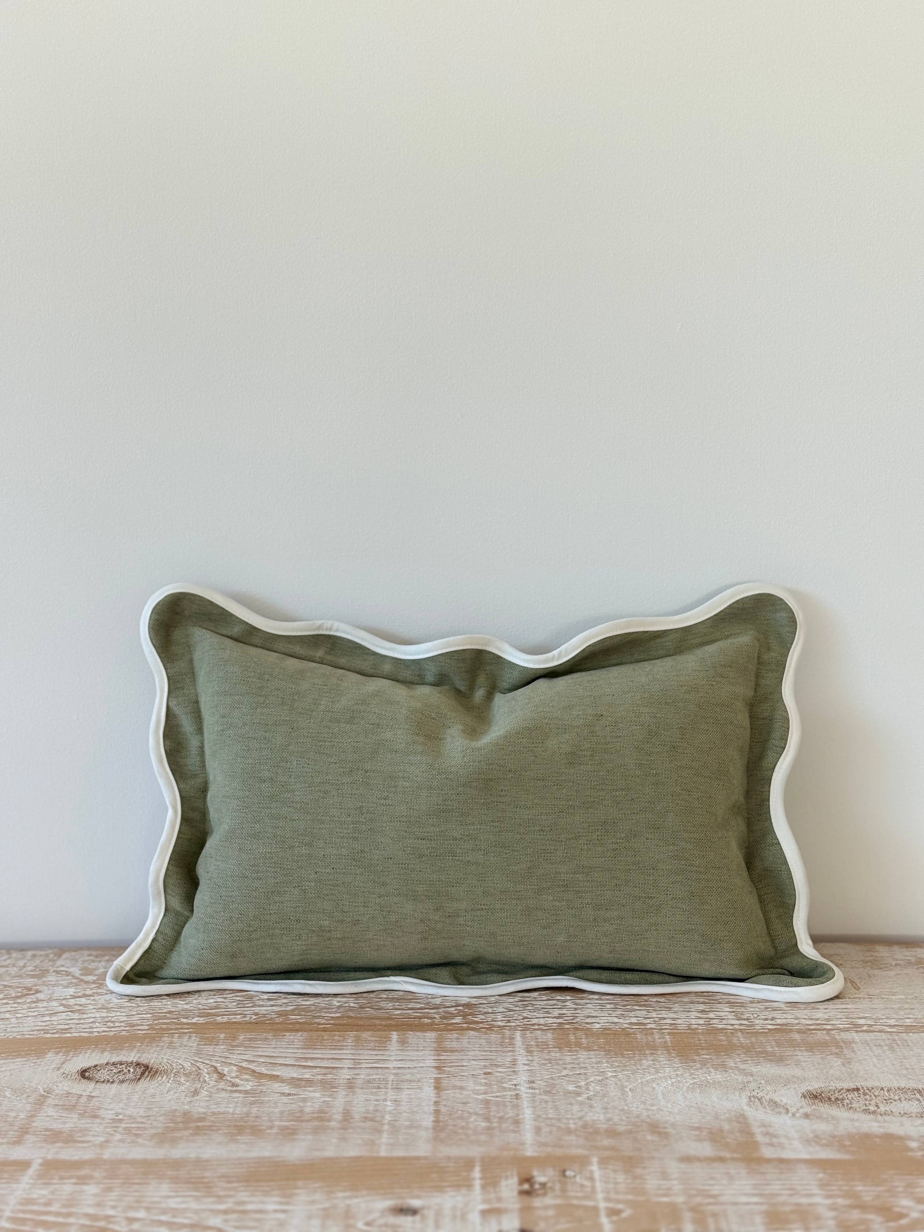 Chloe Sage Scalloped Edge Cushion 50x30