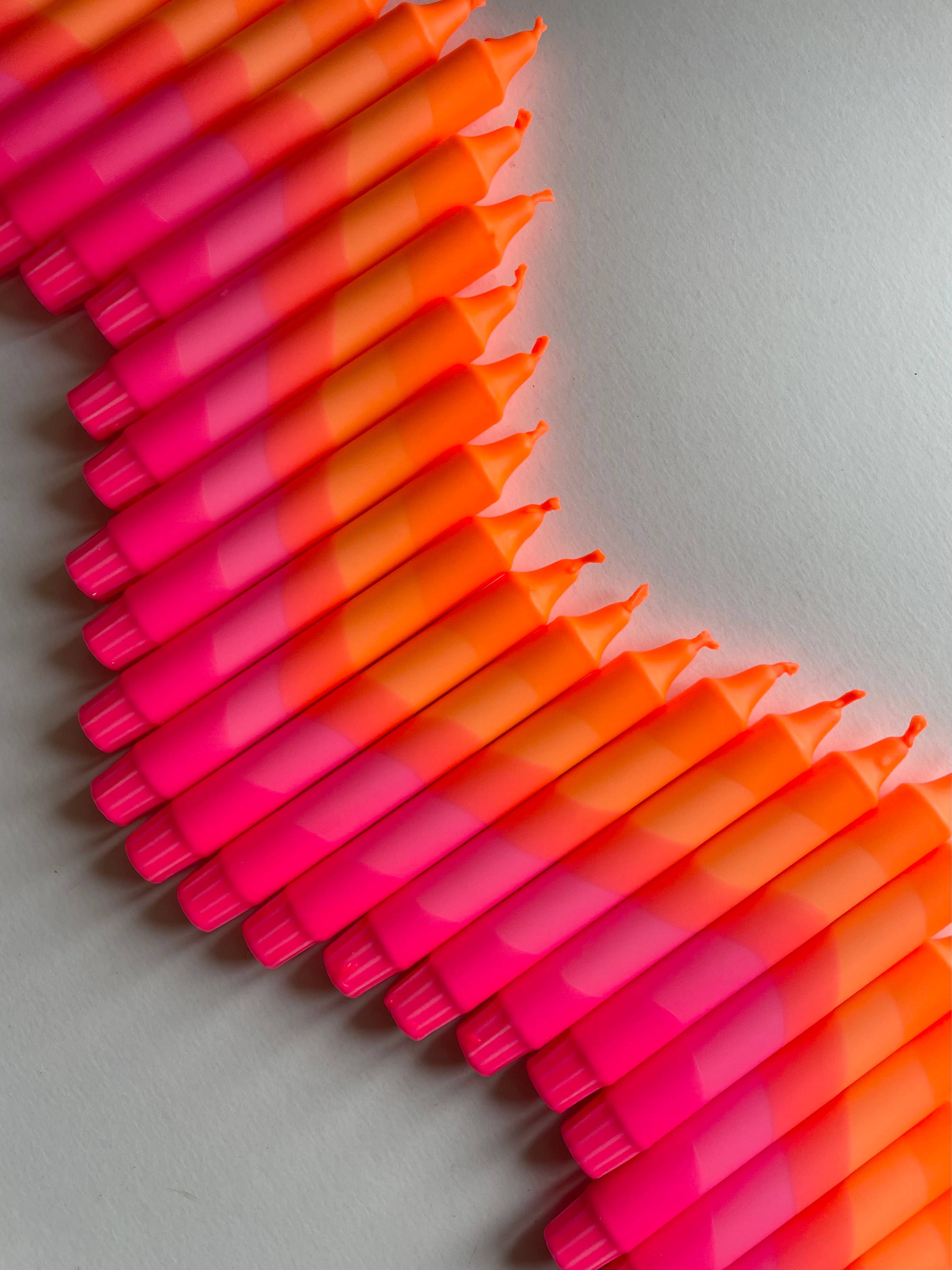 Neon Orange & Neon Pink Swirl Dip Dyed Dinner Candles