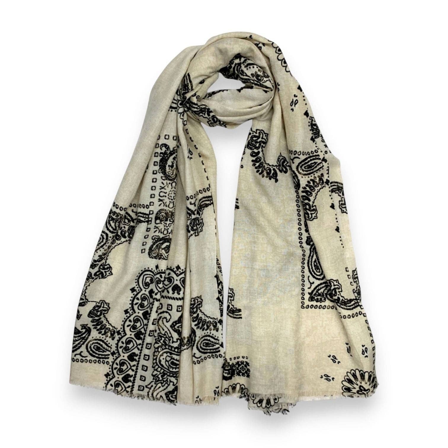 Bandana Print Wool Blend Scarf