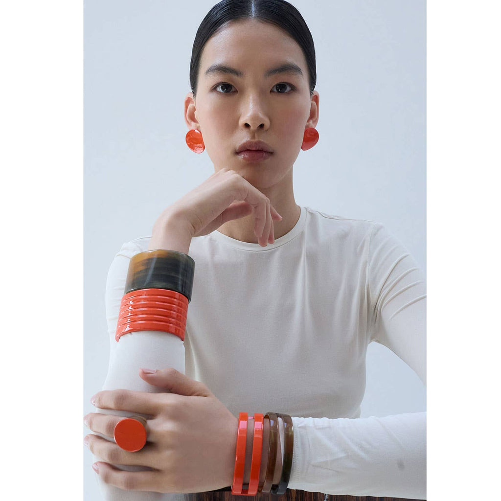 Handmade Orange Round Horn Ring jewellery Gift for women by Branch