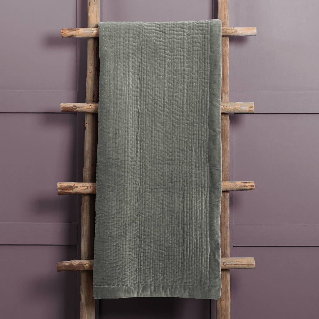 Haze Velvet Quilted Throw Steel