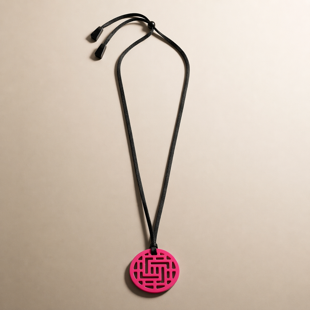 Geometric Pattern Fuchsia Pink Round cut-out Horn Pendant by Branch