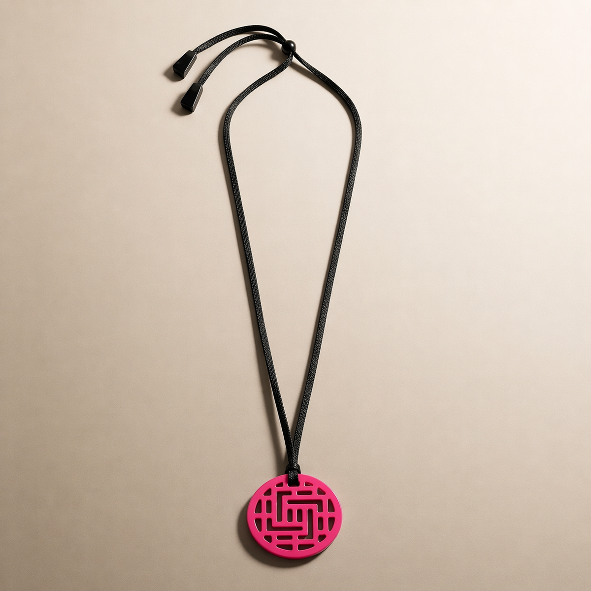 Geometric Pattern Fuchsia Pink Round cut-out Horn Pendant by Branch
