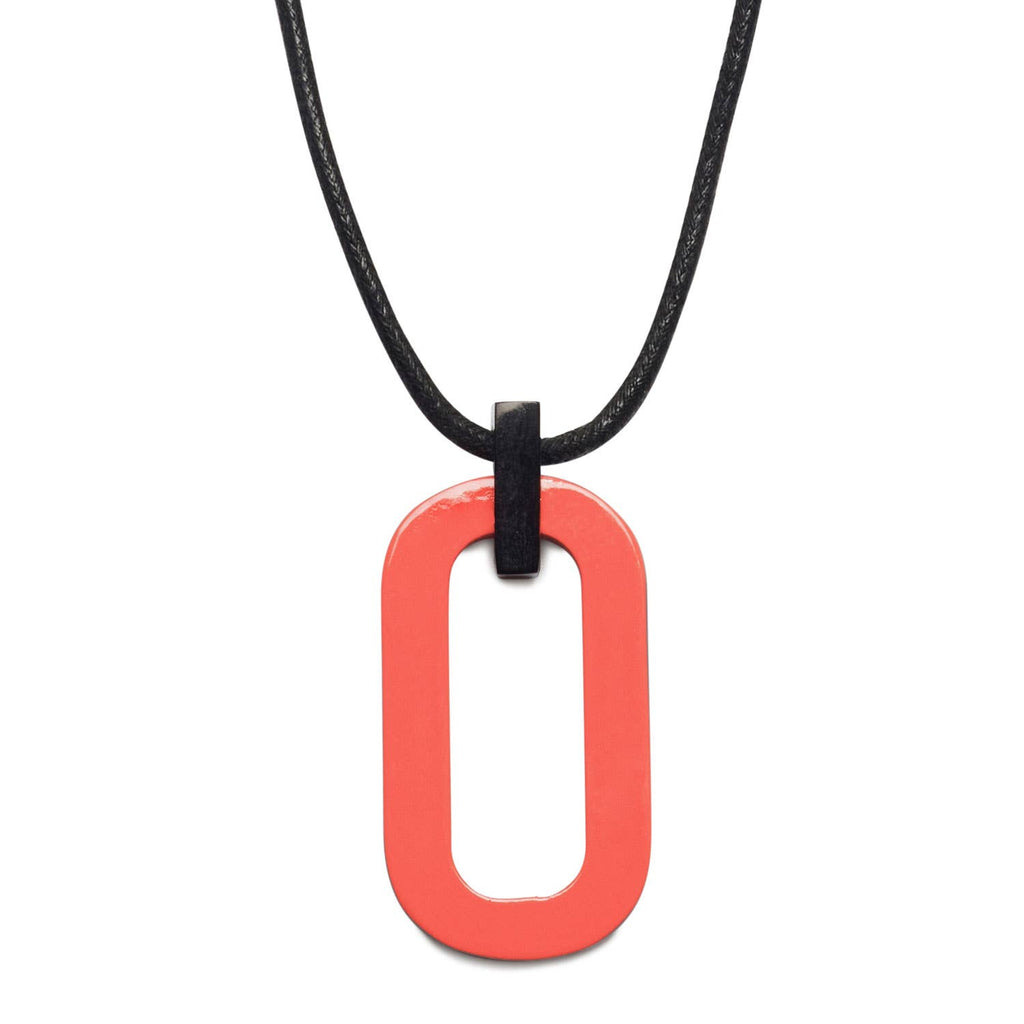 Black natural & Coral large rectangle cord pendant