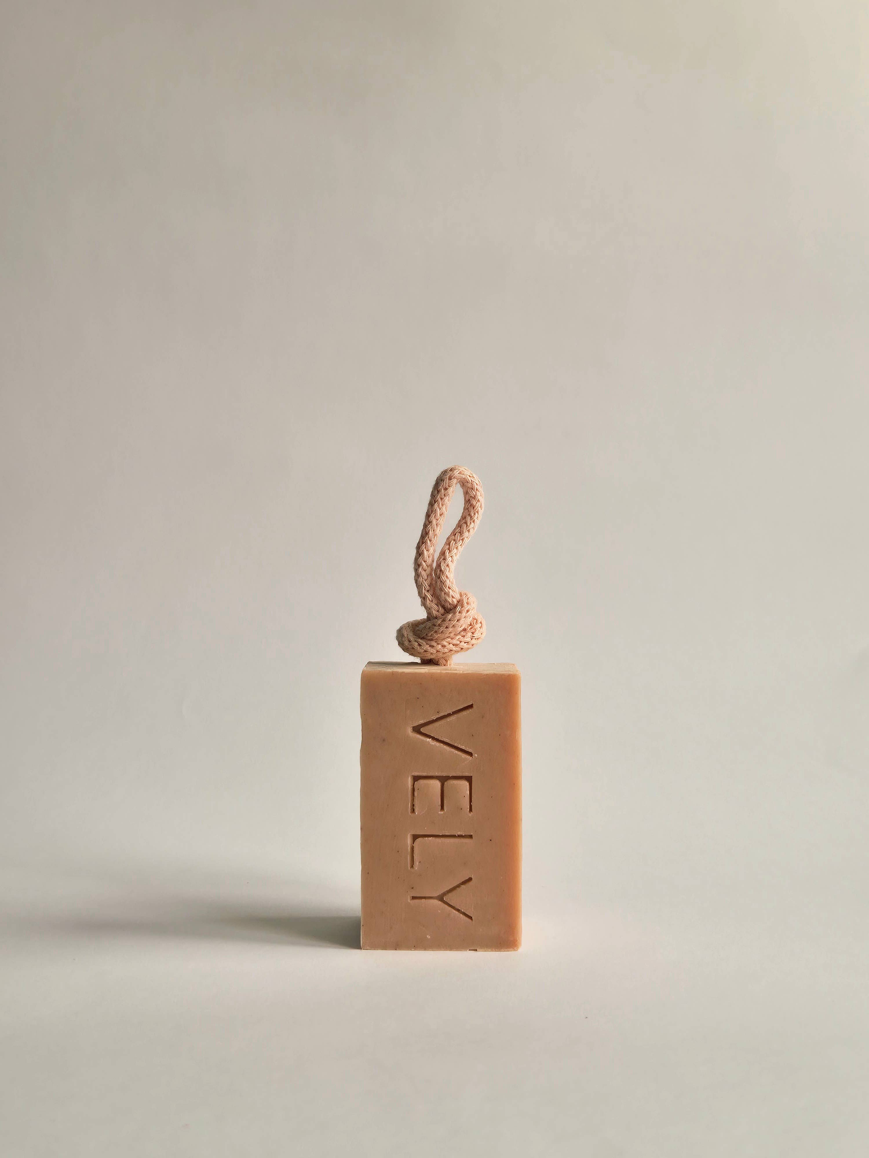 Natural Handmade Soap On A Rope With Pink Clay  "Amélie"