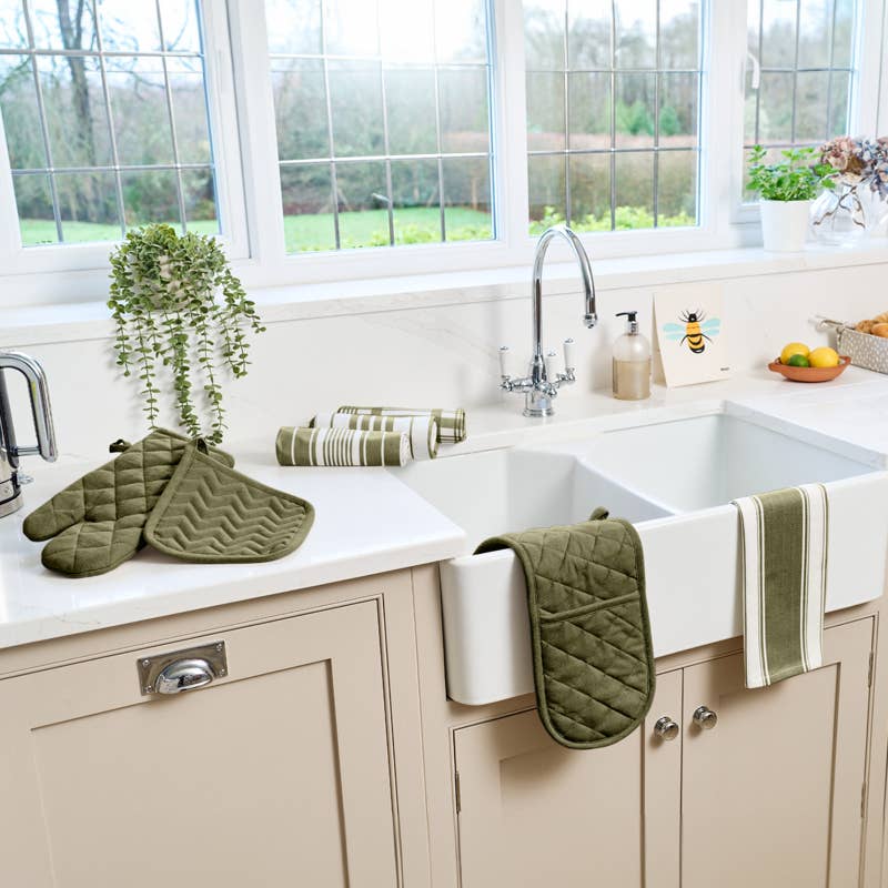 Love Colour Double Oven Gloves, Olive Green
