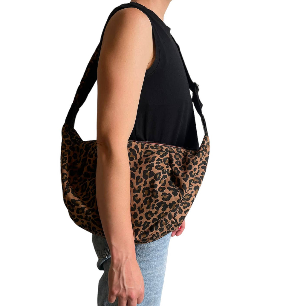 Brixton cross body sling bag - brown leopard print - large