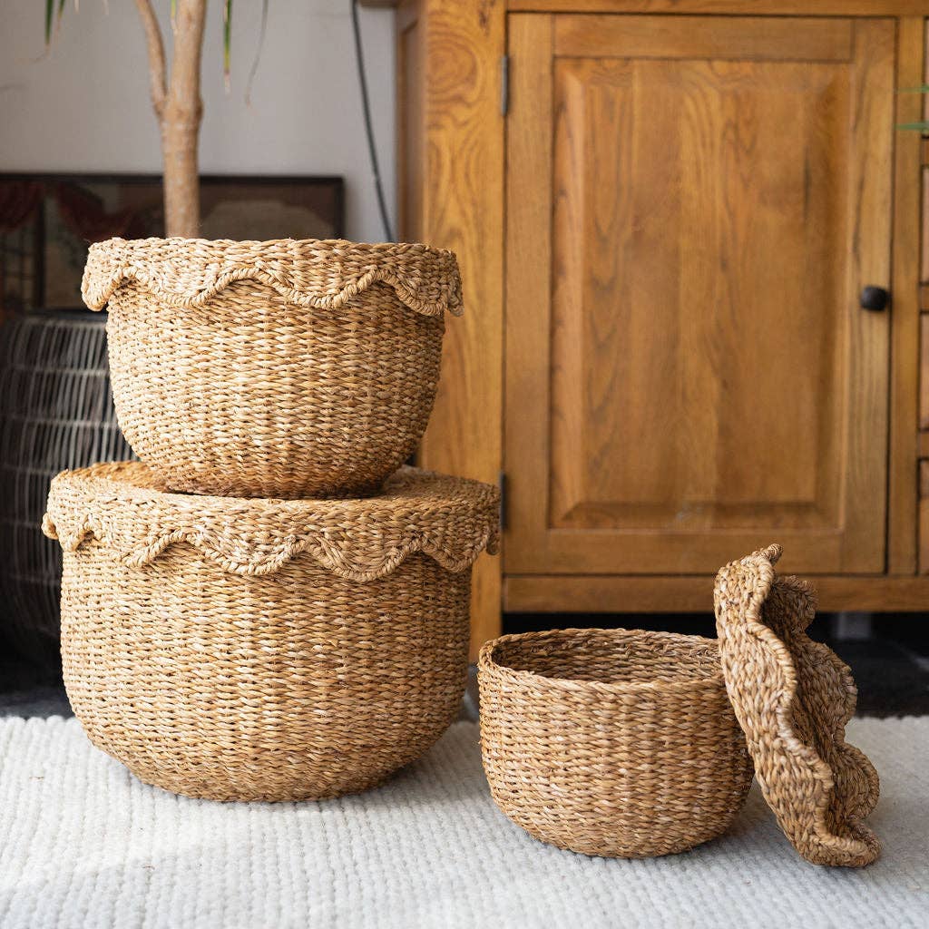 Bangali Scallop Lidded Storage Baskets