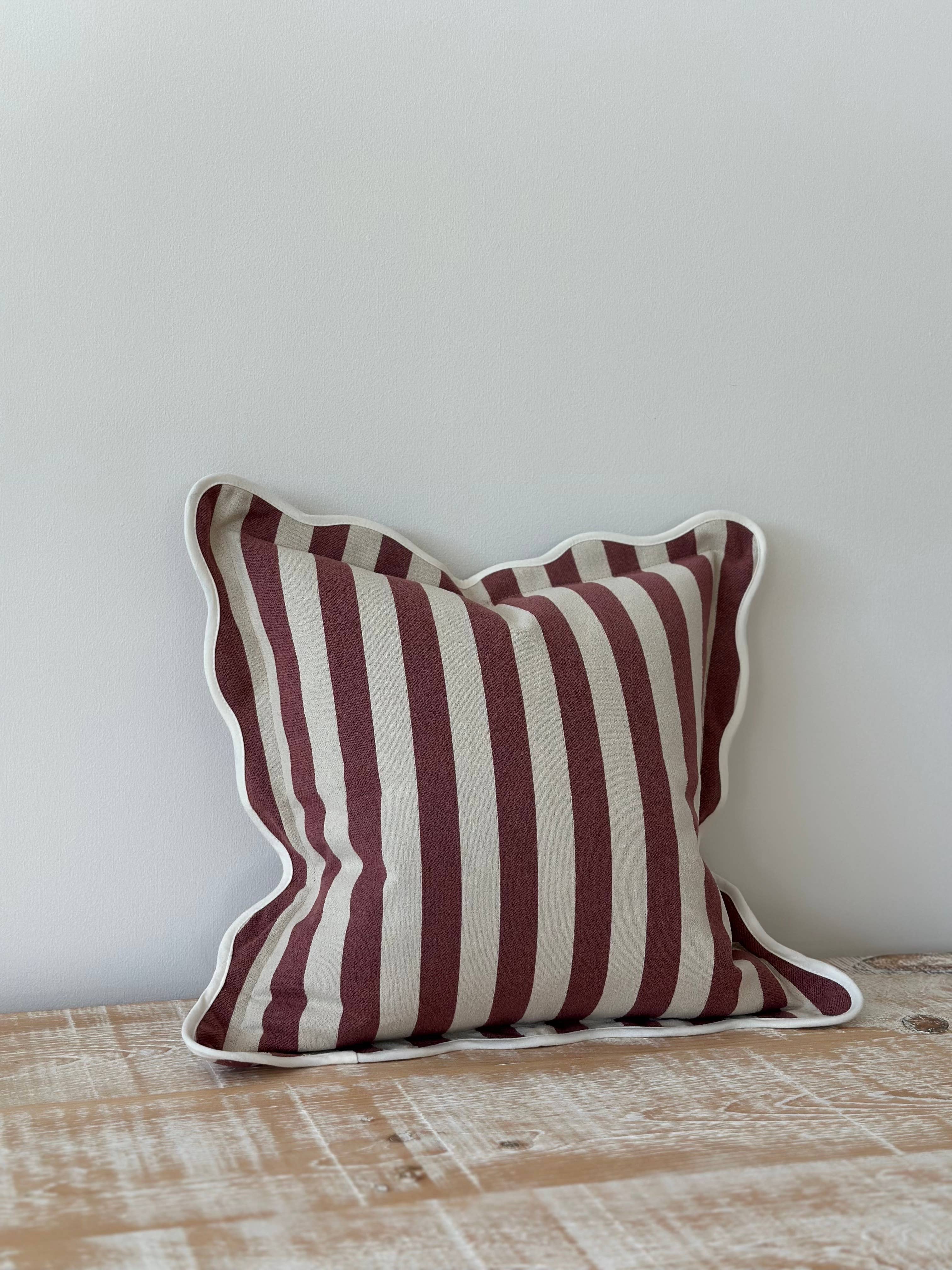 Chloe Plum Stripe Scalloped Edge Cushion