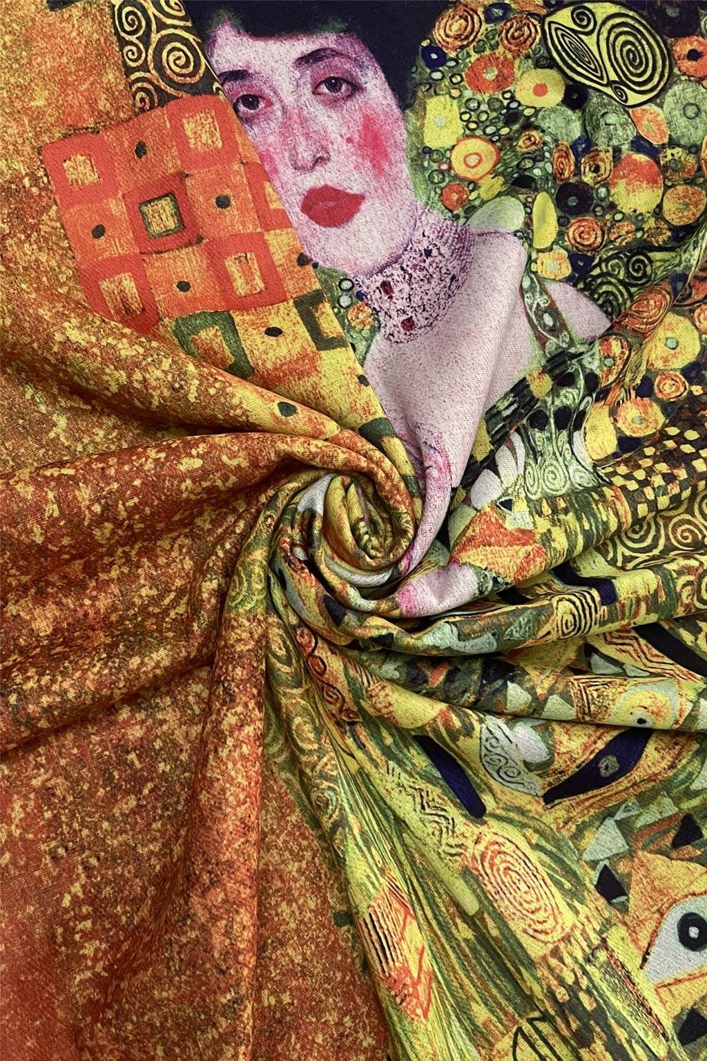 Klimt 'Portrait Of Adele' Print Wool Tassel Scarf