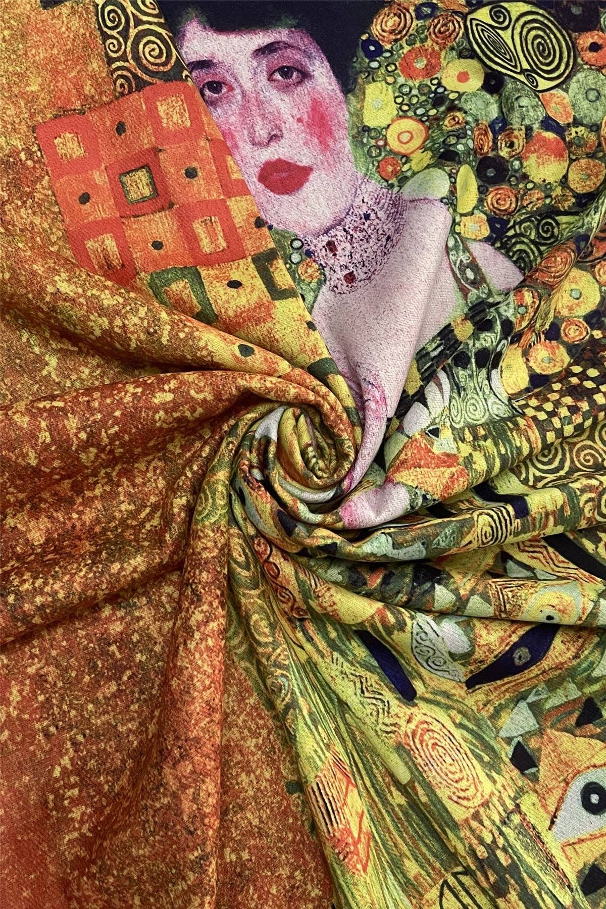 Klimt 'Portrait Of Adele' Print Wool Tassel Scarf