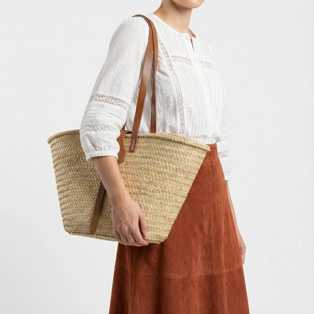 French Market Basket With Leather Strap/Fastener