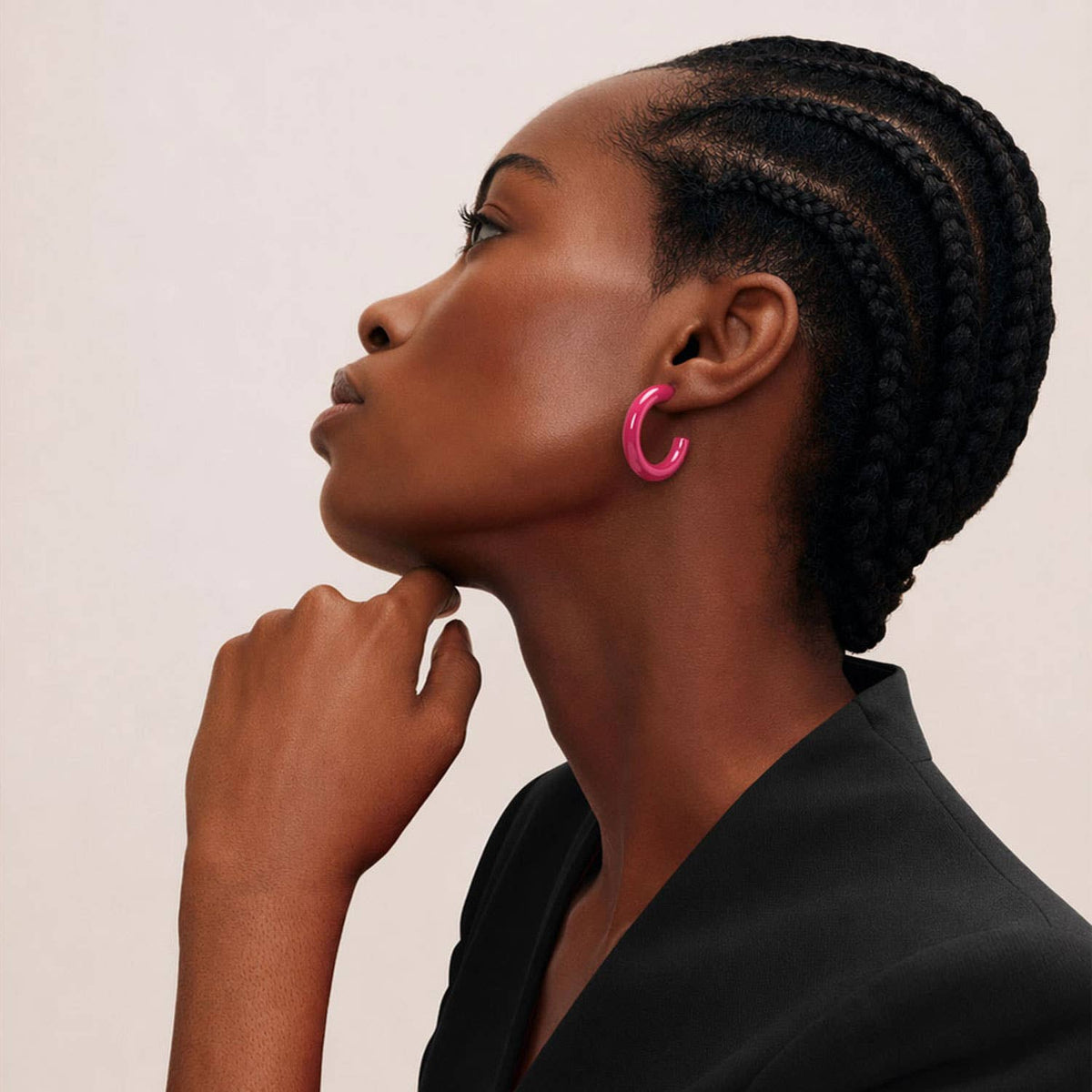 Rounded Fuchsia Pink Lacquered jewellery horn hoop earring