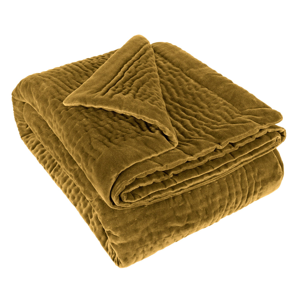 Haze Velvet Quilted Throw Mustard