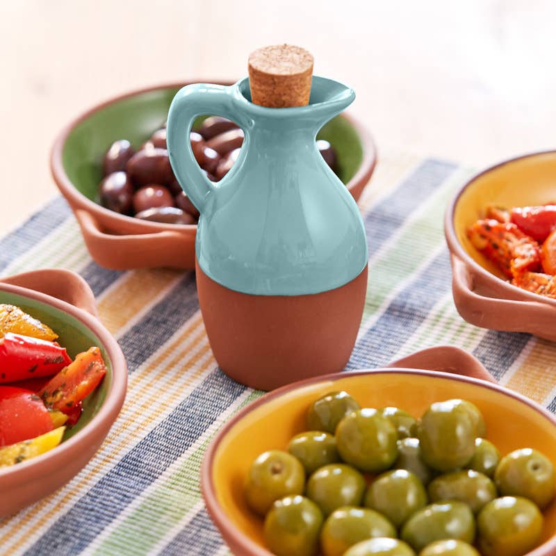 Sintra Glazed Terracotta Oil Drizzler - Duck Egg Blue