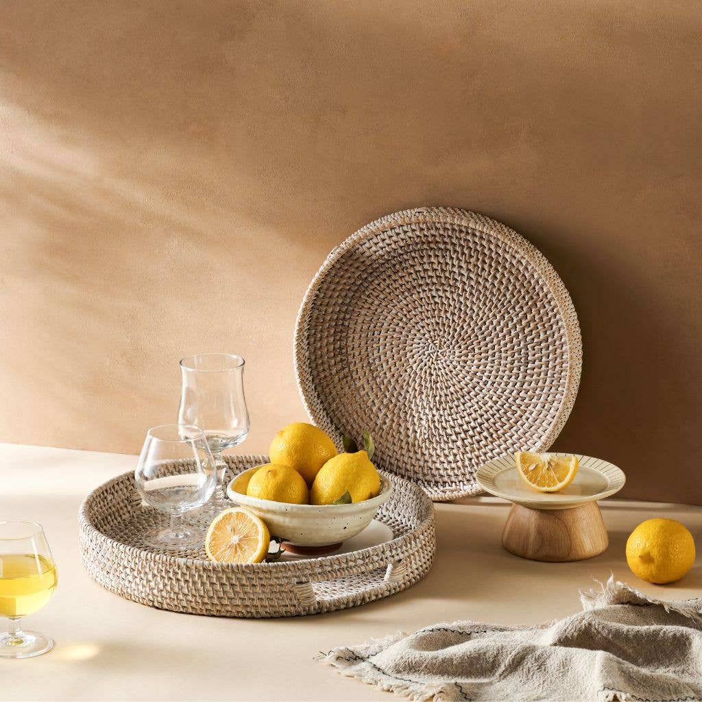 Rattan Trays - Round Hand Woven Wicker Serving Tray Decor