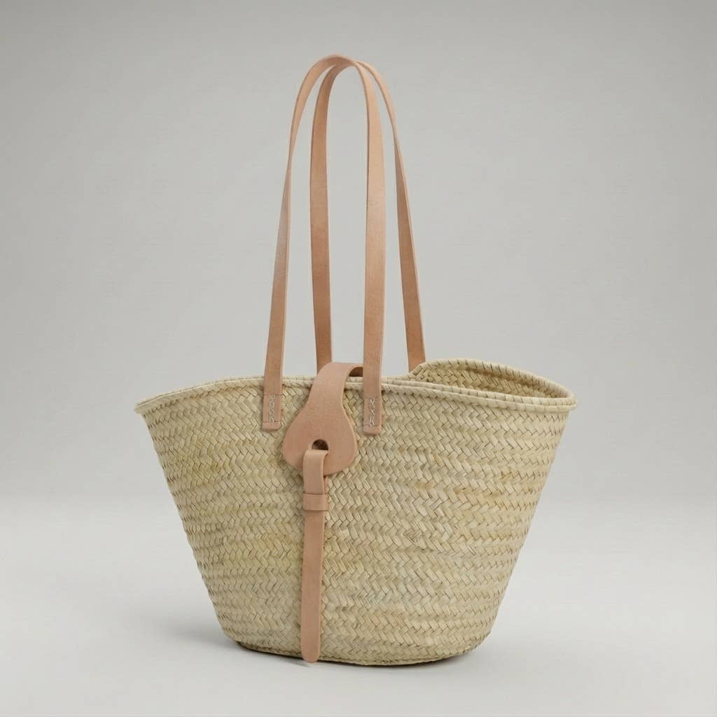 French Market Basket With Leather Strap/Fastener