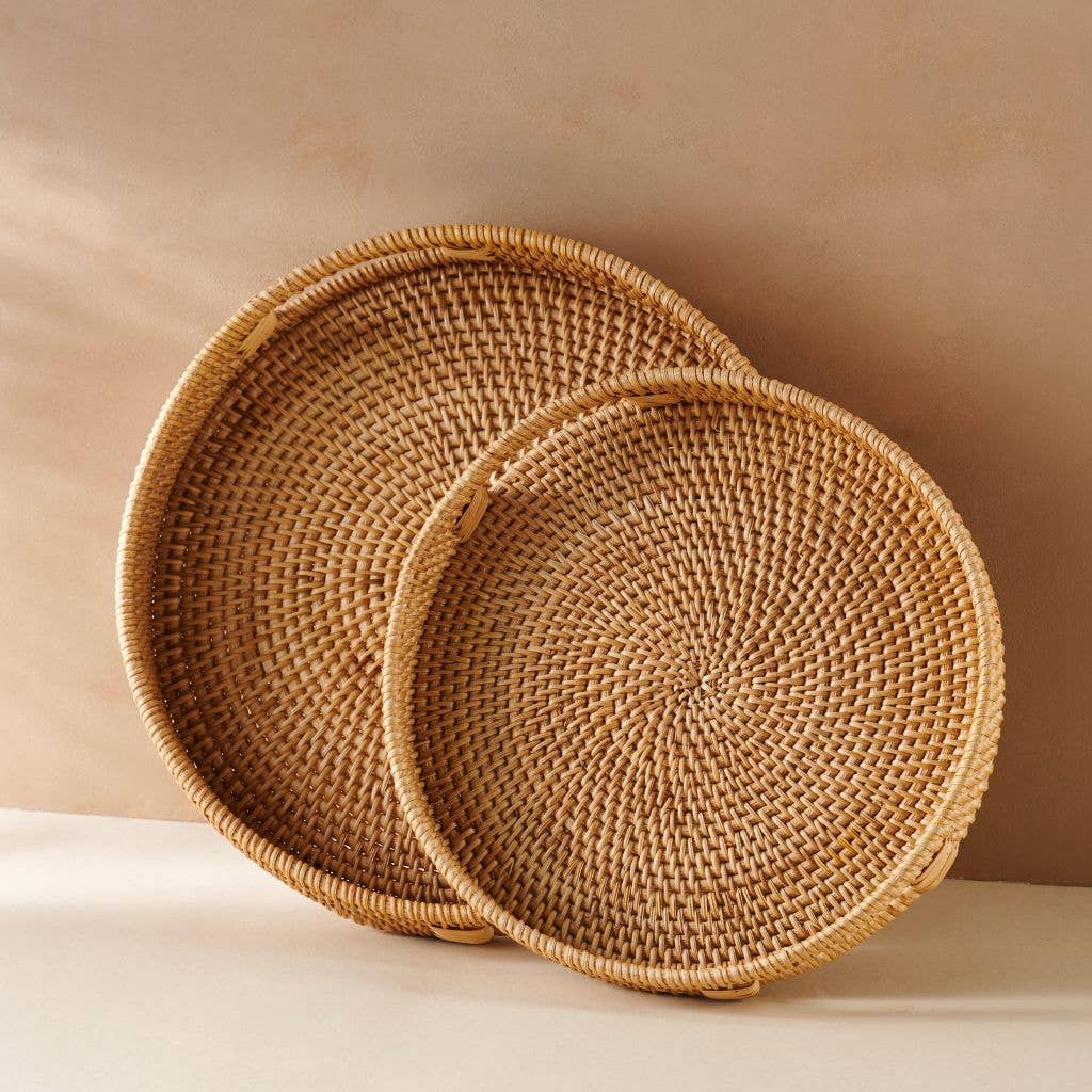 Rattan Trays - Round Hand Woven Wicker Serving Tray Decor