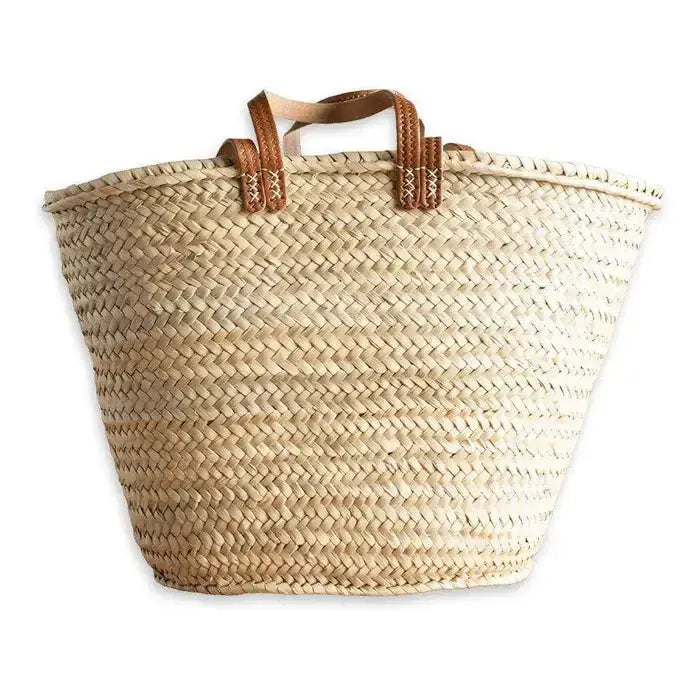 French Market Basket - Double Leather Strap Patterned