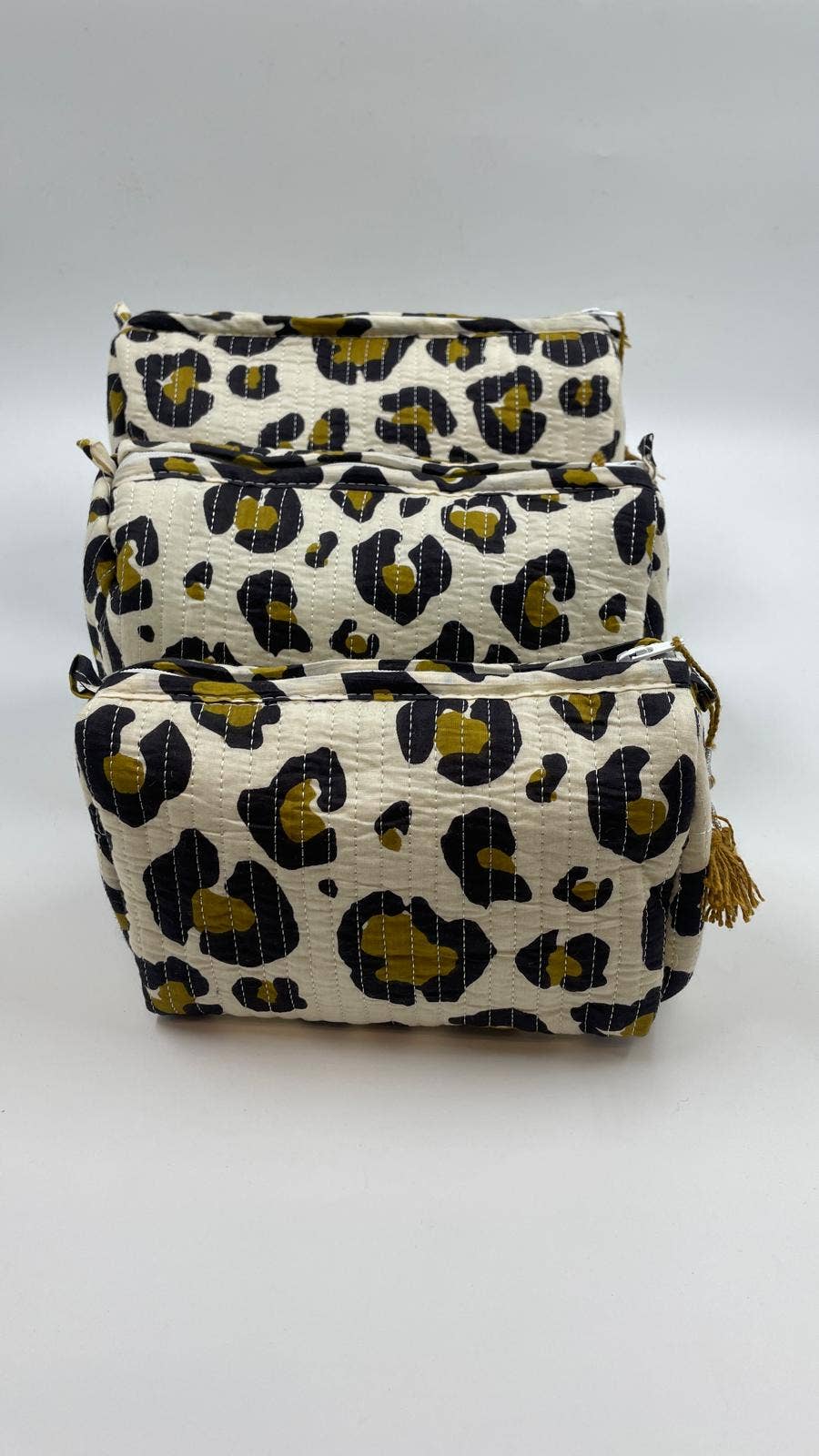 100% Cotton Quilted Washbag - Leopard Print