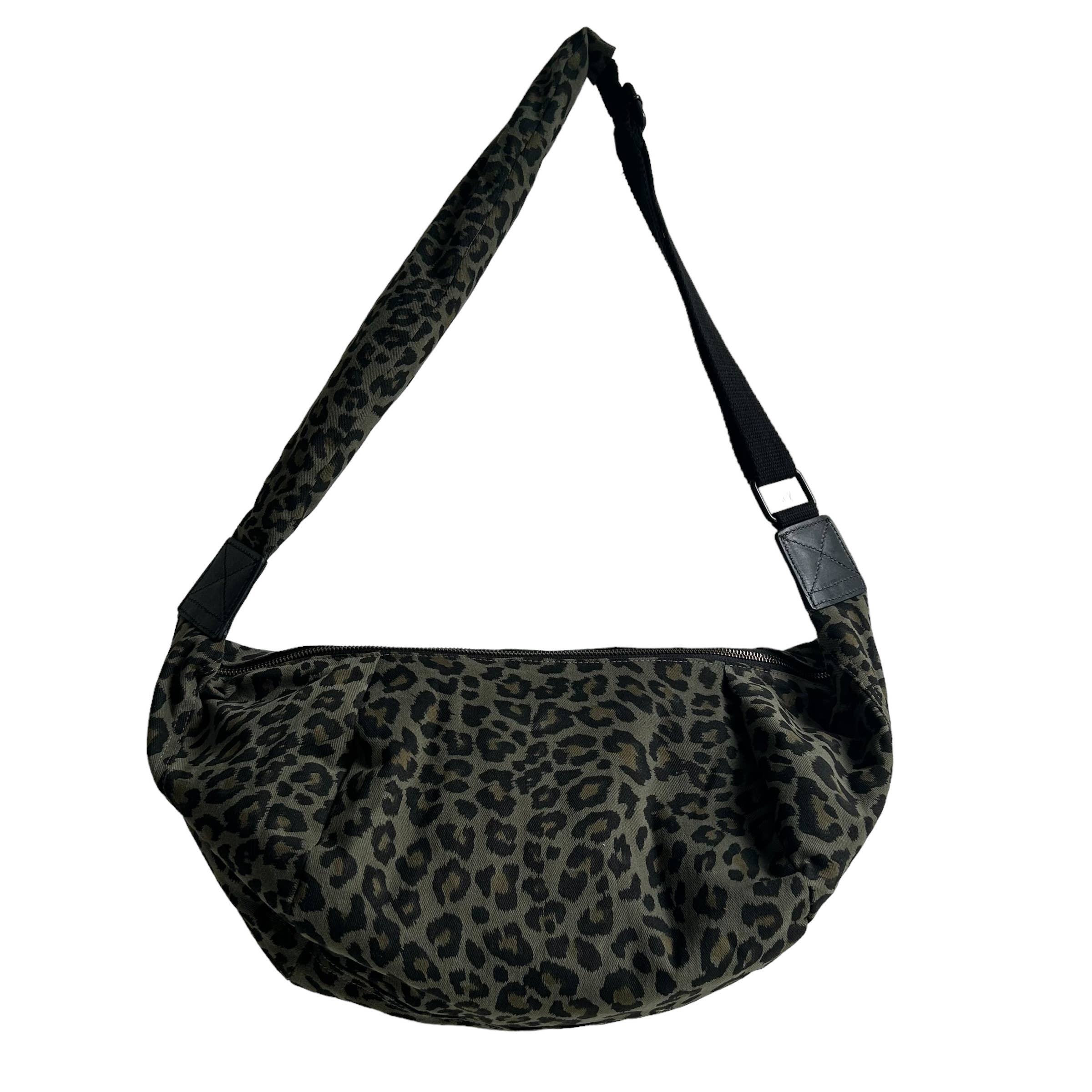 Brixton cross body sling bag - green leopard print  - large