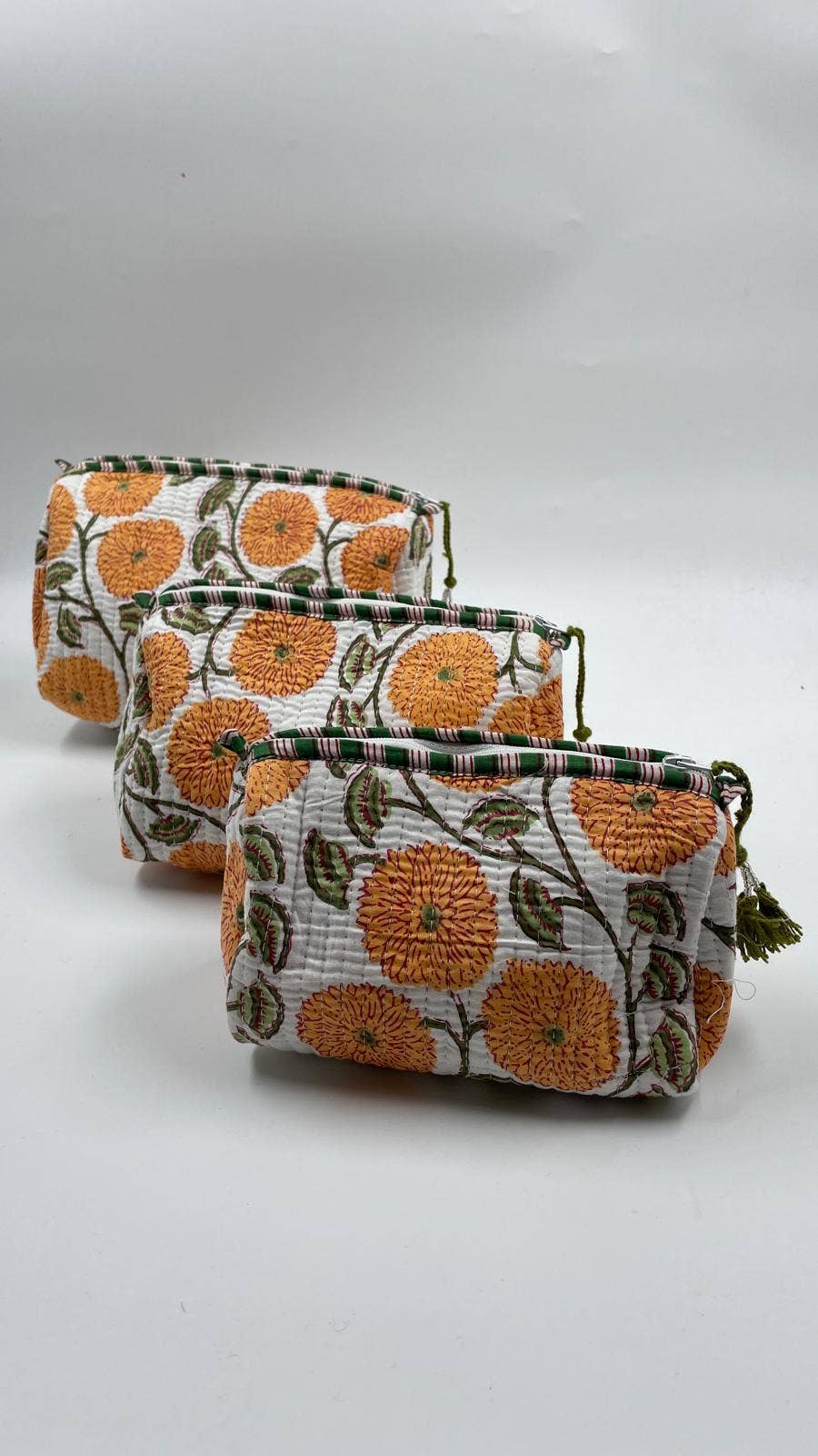 100% Cotton Quilted Washbag - Orange Floral