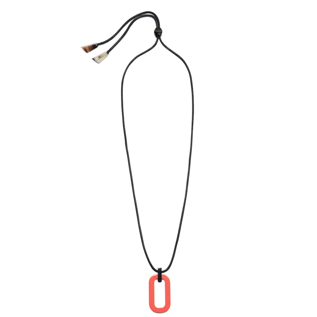 Black natural & Coral large rectangle cord pendant