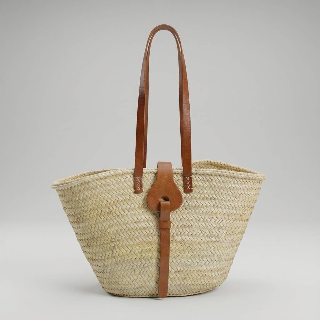 French Market Basket With Leather Strap/Fastener