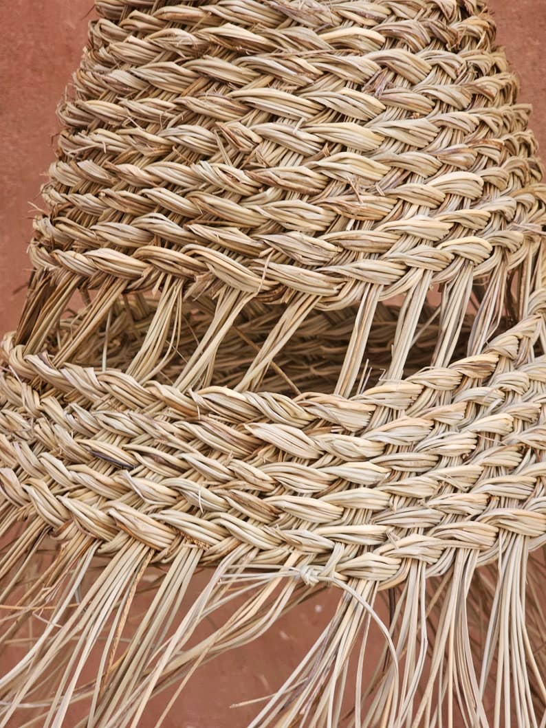 Moroccan Straw Pendant Light with Natural Lampshade