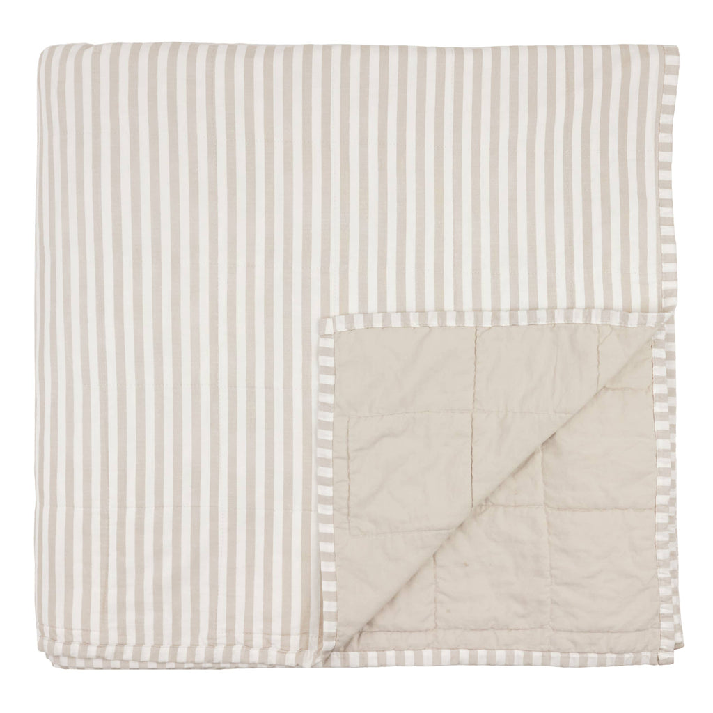 Hebden Quilted Stripe 100% Cotton Bedspread Natural/Stone