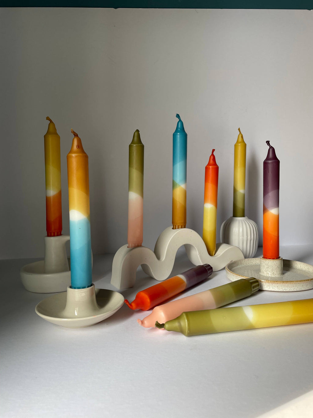Olive Green and Mustard Yellow Dip Dyed Dinner Candles