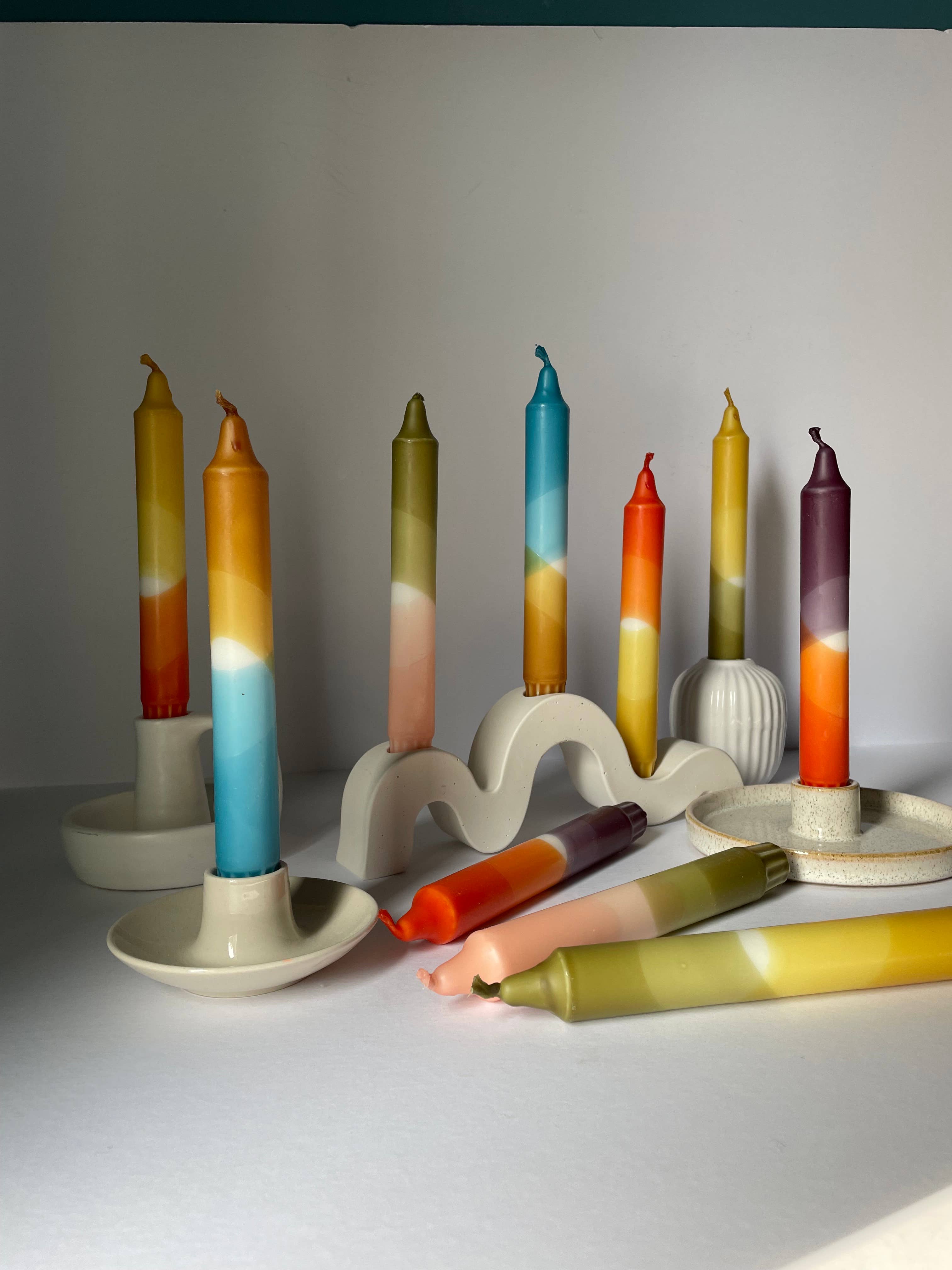 Olive Green and Mustard Yellow Dip Dyed Dinner Candles