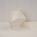 Short Beige Sculptural Ribbed Vase in beige