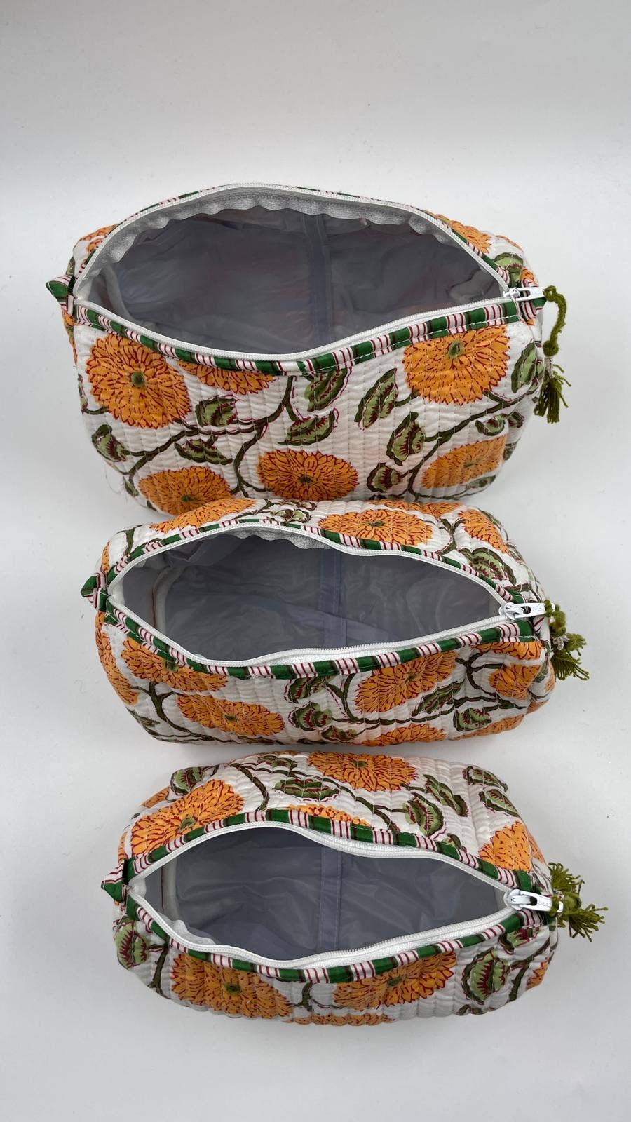 100% Cotton Quilted Washbag - Orange Floral